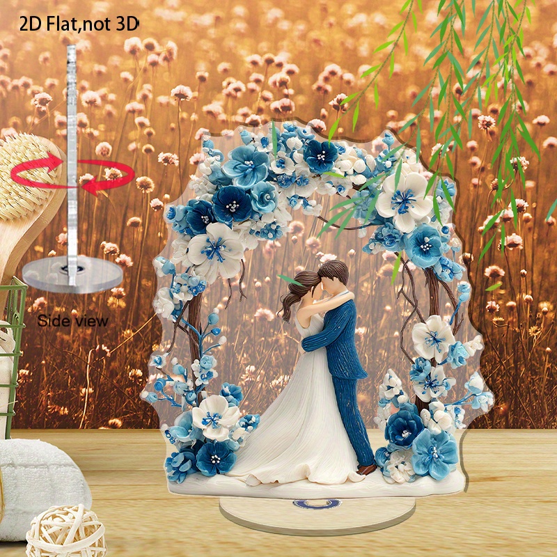 TEMU 2d Flat, Rotating Couple Statue Suitable For Weddings & Anniversaries - Floral Arch Tabletop Centerpiece, Durable Plastic Base Ornament With