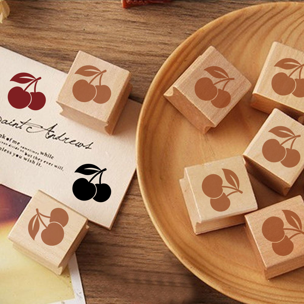 Cherry Wood Rubber Stamp for Journals and Cards