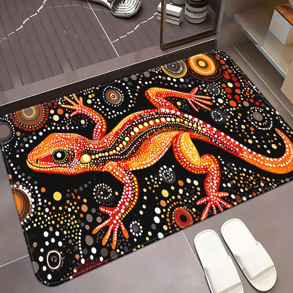 TEMU 1pc Lizard On Design Door Mat, Outdoor Non-slip Bathroom Floor Mat, Microfiber Absorbent Machine Washable Polyester Rug For Bedroom, Living Room