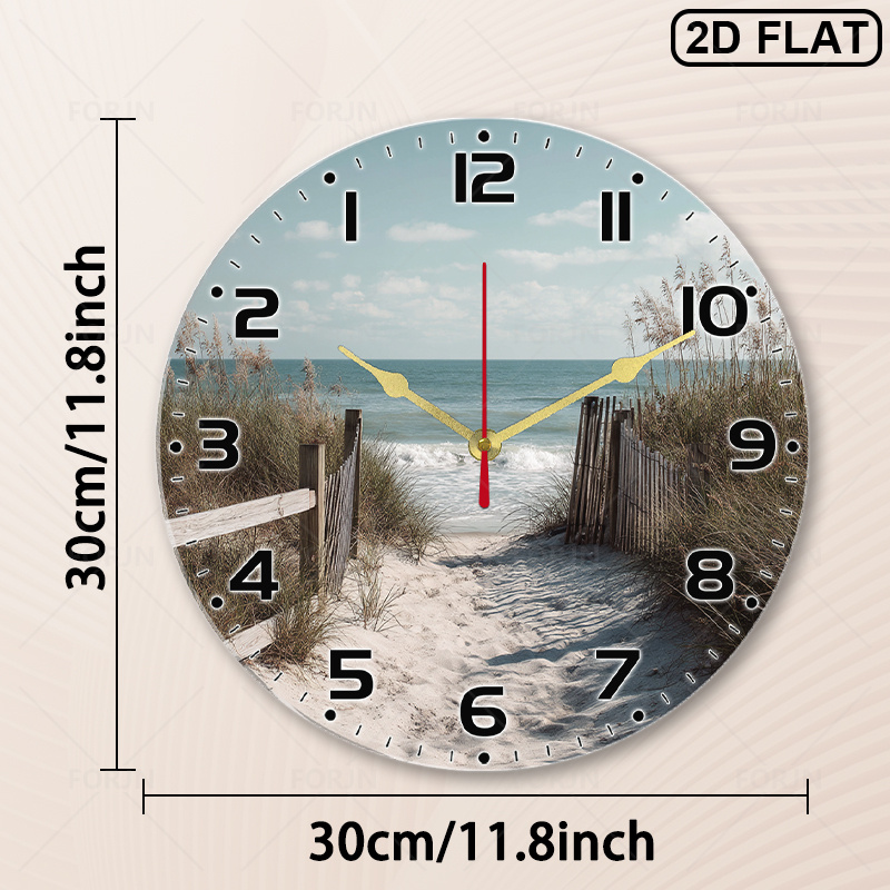 TEMU 2d Flat Anti-clockwise Reverse Wall Clock, 1pc Themed Path Wood Natural Rustic Beach Access - Acrylic Running Silent Non-ticking Clock, Battery