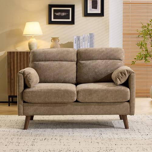 modern compact 2 seater sofa with foam cushion tapered legs assembly suitable for small spaces space saving loveseat with side pocket storage soft cushion deep seat couch for living room bedroom dorm office