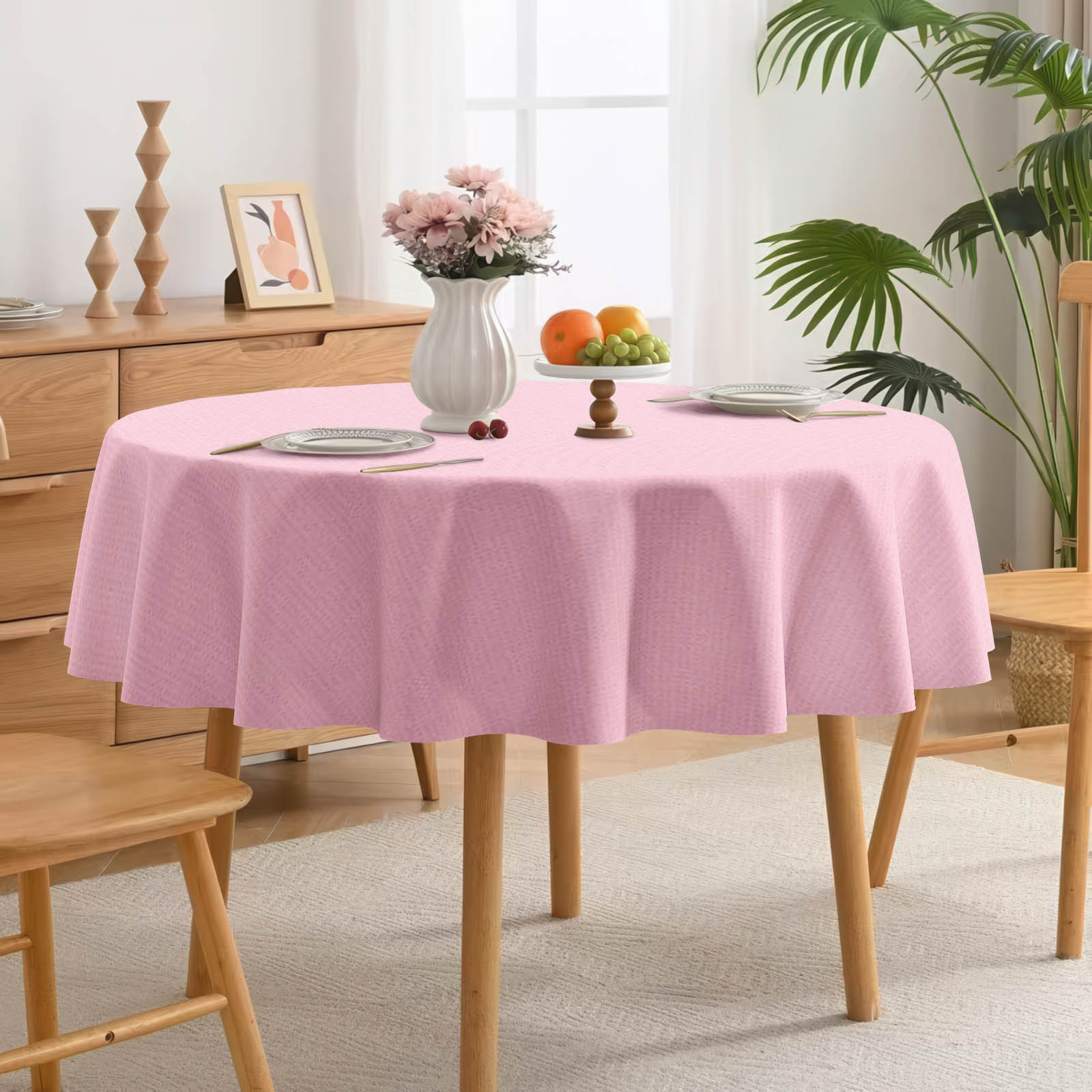 TEMU 2d Flat Tablecloth 1pc Pink Romantic Print Tablecloth, Holiday Party Tablecloth, Outdoor Decorative Round Tablecloth, Kitchen Accessory, Vintage