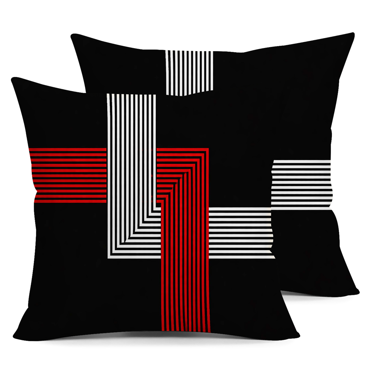 TEMU 2pcs Black White Red Striped Geometric Throw Pillow Covers, , Home Decor For Holiday Party, Family Gathering, Living Room Sofa Chair, Polyester,