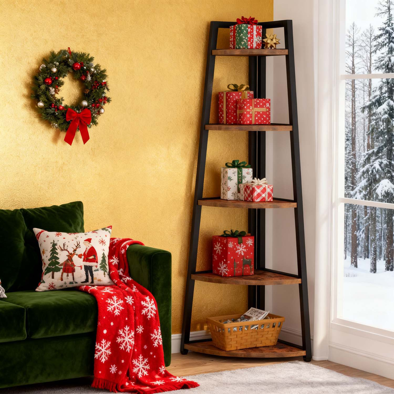 70 Inch Tall 5-tier Industrial Shelf - Ladder Style Bookcase & Plant Stand For Living Room, Kitchen, Home Office (brown), Perfect For Christmas Party, Add Warm Holiday Charm To Your Home