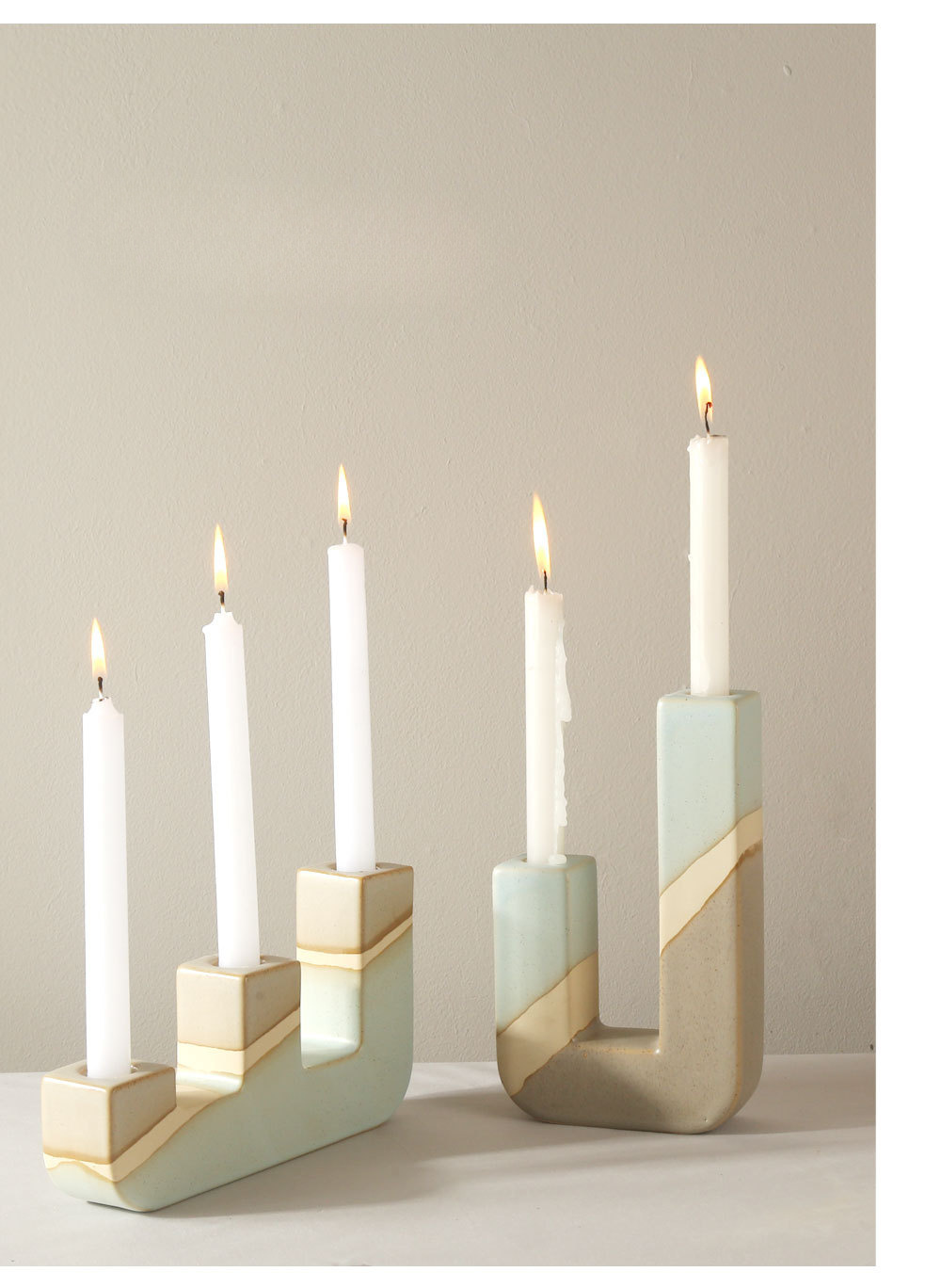 2pcs Modern Minimalist Creative Ceramic Candle Holders, Wedding Celebration Decorative Props