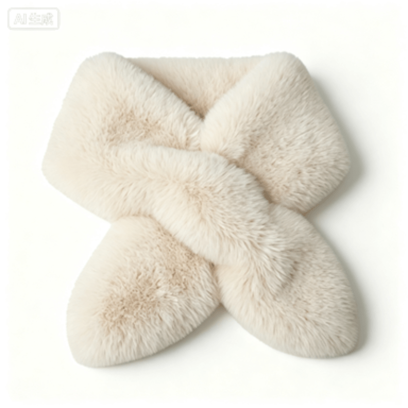 TEMU Autumn Winter Women's Rabbit Cross-neck Scarf, Thickened Plush Warm Scarf, Pre-tied Cross Design Easy Solid Black All-match, Pair With Coat