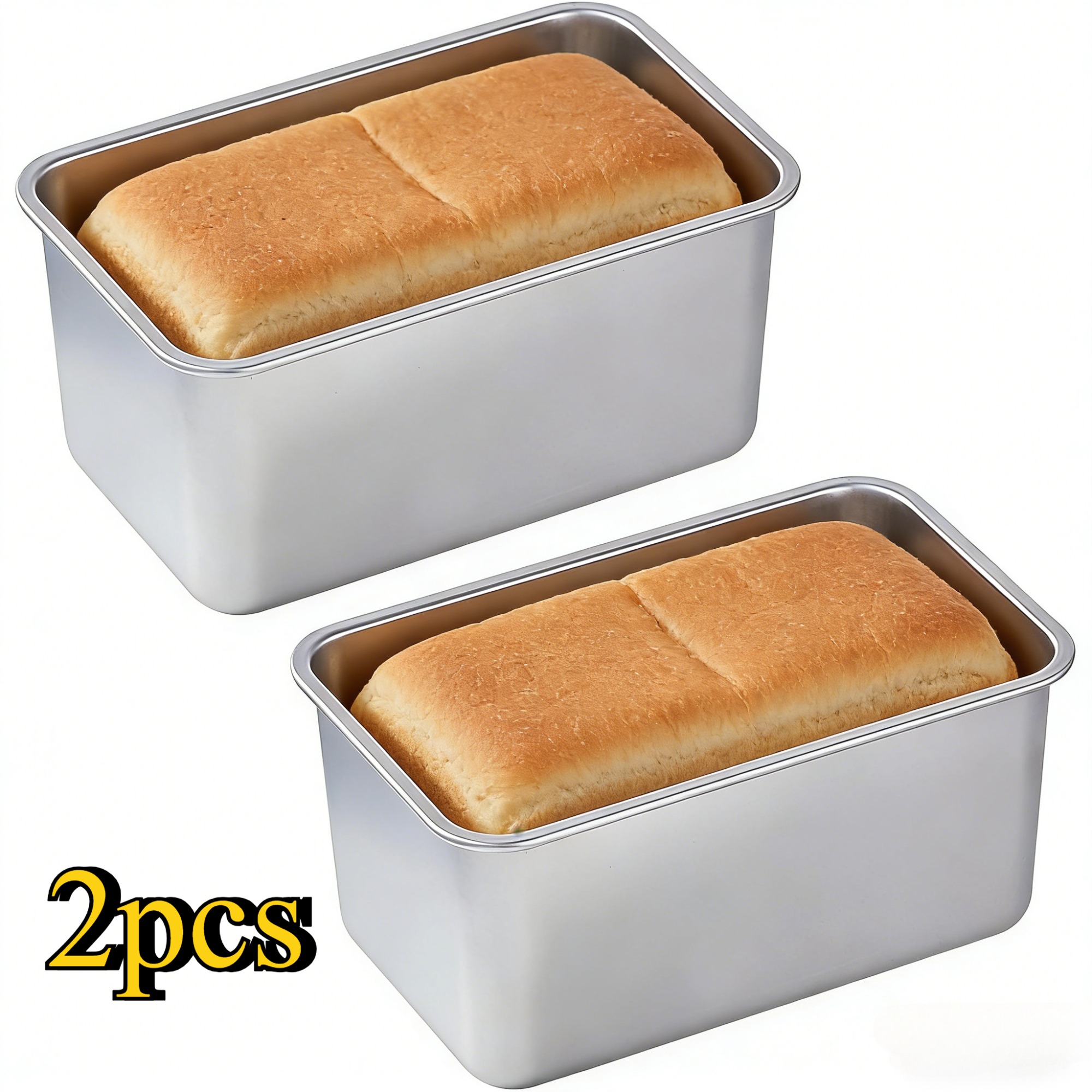 TEMU 2pcs Stainless Steel Deepened Bread Baking Pans, Suitable For Baking Bread And Meatloaf, Safe For Oven And Dishwasher, Very Suitable For Holiday