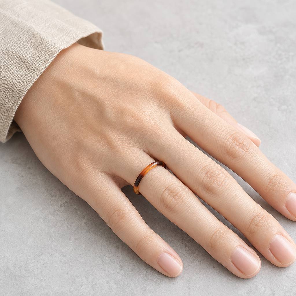 Women's Natural Dream Agate Thin Band Stackable Ring, Minimalist