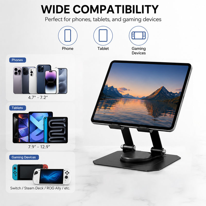 TEMU 360° Rotating Adjustable Desktop Tablet Holder, Adjustable Folding Desktop Stand For 4-13 Inch , , Universal Use For Office, Movie, Studying,