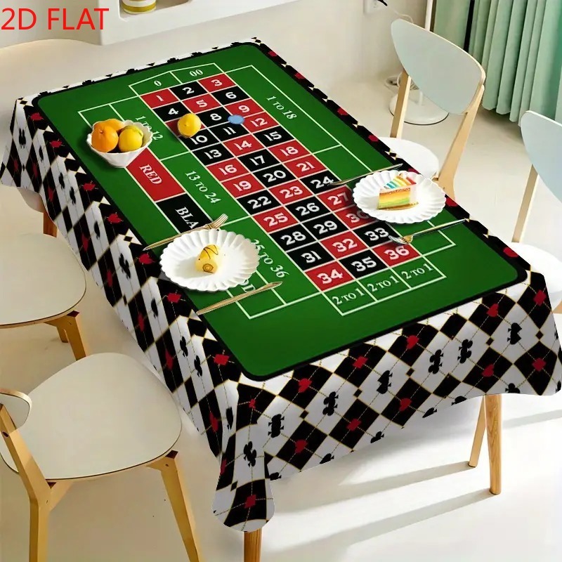 TEMU Tablecloth 2d Flat European Poker And Tableclothâthemed Black And Golden Checkerboard Placemat With Poker , Suitable For Parties, Wedding