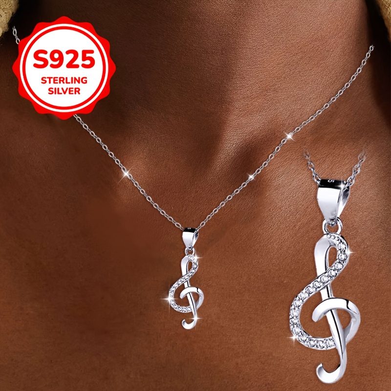 TEMU Collier pendentif tendance en argent 925 pour femme, avec notes, , incrustation de synthétique, jolie géométrique et bénédictions. C'est un