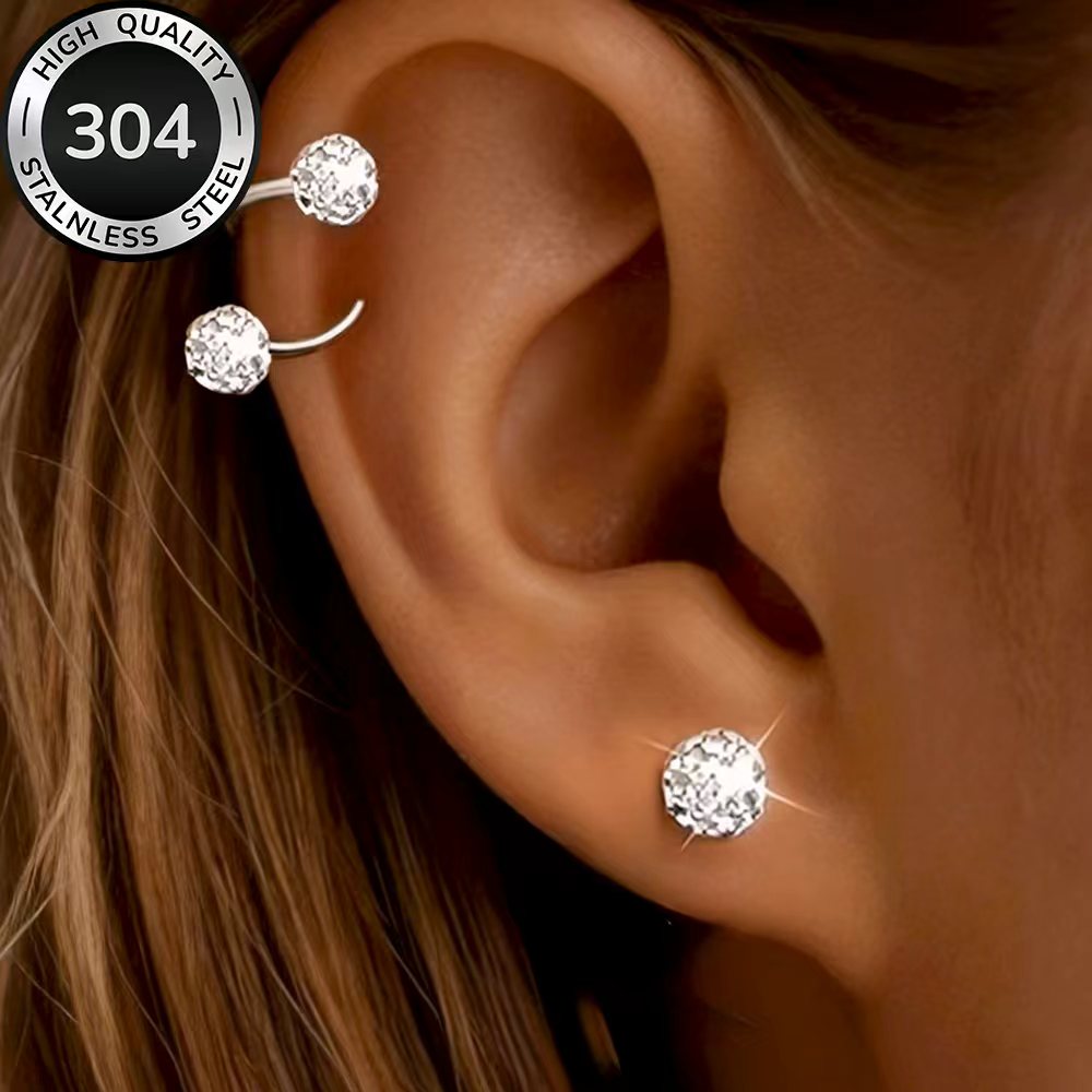 2-Pair High-Quality Hypoallergenic Stainless Steel Stackable Stud Earrings