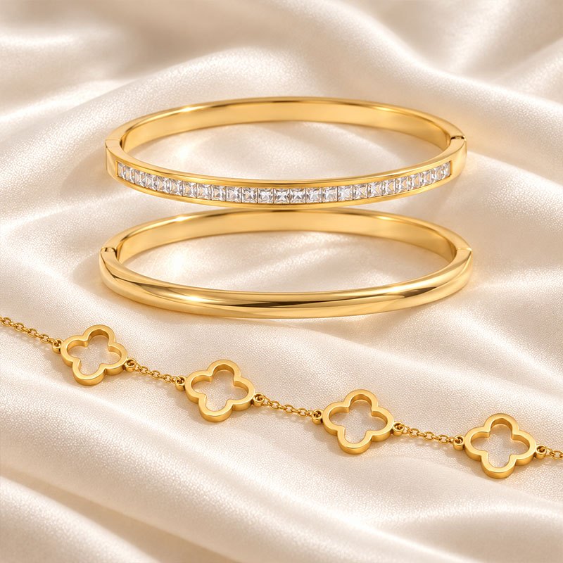 Elegant 3pcs Handmade Gift Set, Golden Stackable & Smooth Bracelets