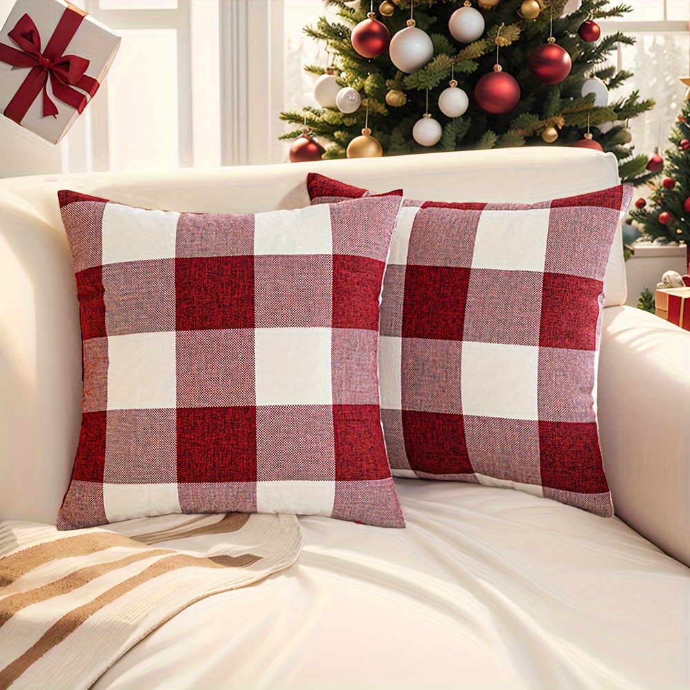 2-pack Red And White Checkered Cushion Covers For A Festive Look Soft Polyester Pillowcases - Wrinkle-resistant, Fade-resistant, Christmas Decor, Single-sided Print, Pillow Core Not Included
