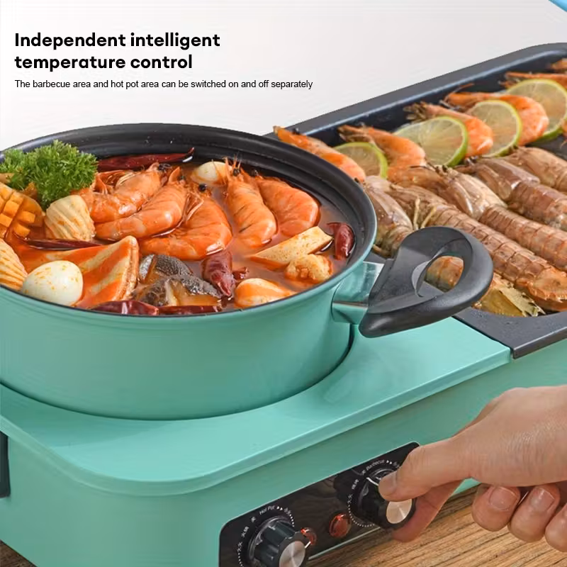 eu plug 2in 1 electric grill hot pot premium non stick pan powerful multi function boiler versatile for korean bbq and soup ideal for 3 6 people essential kitchen accessories removable and washable Product details 4