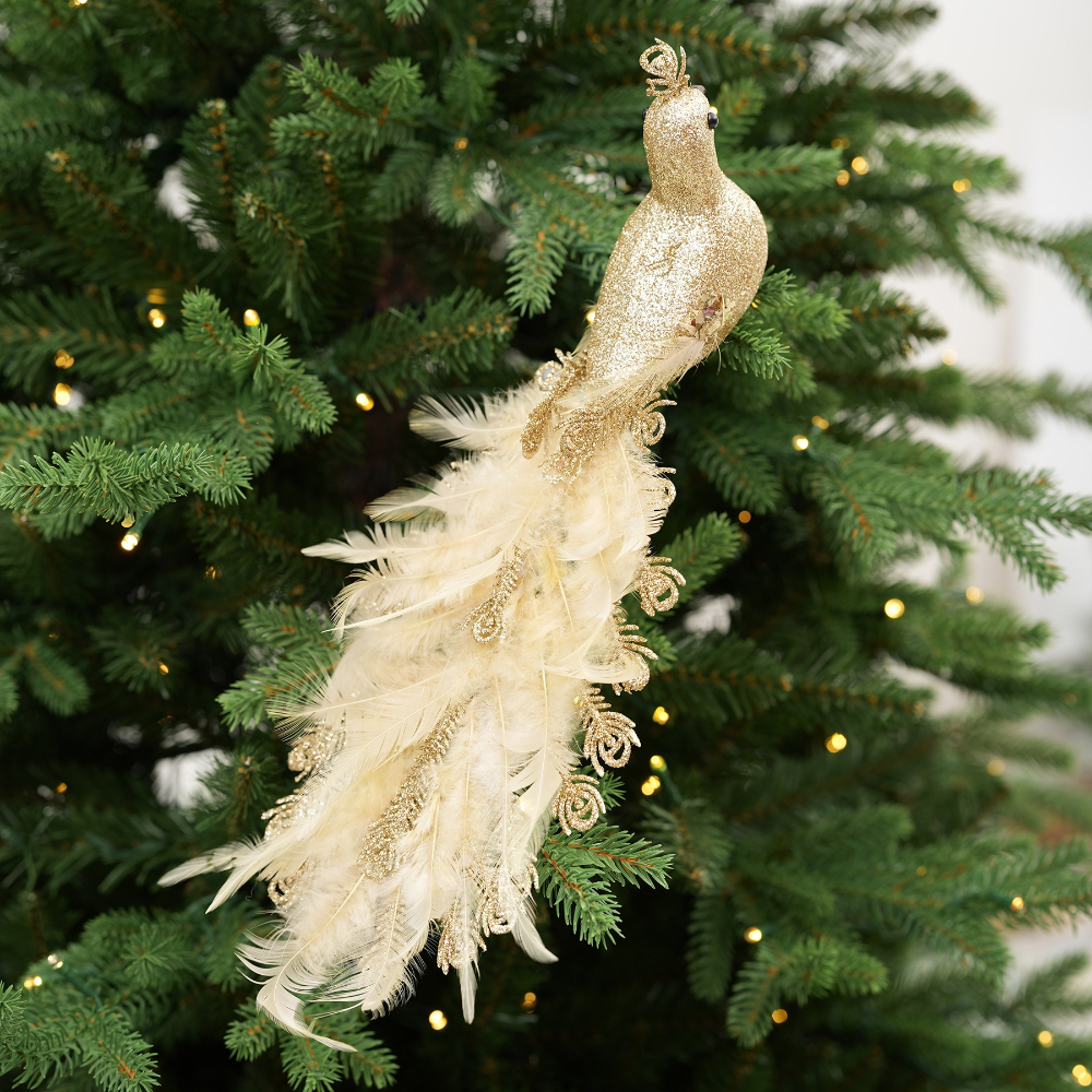 TEMU Bohemian Hanging Pendants With Sparkling Glitter Tail - Luxury Bird Finials Suitable For Christmas Tree, Fireplace Mantel Garland, Wreath