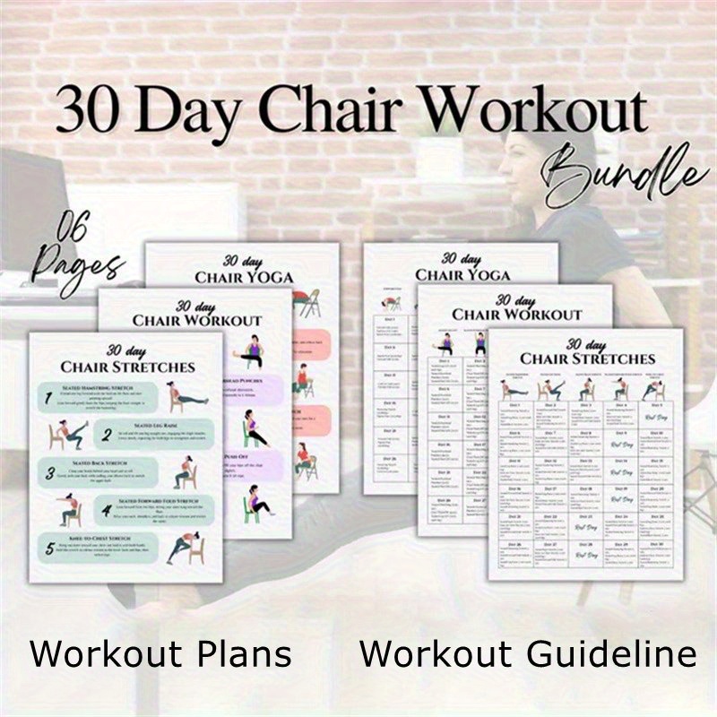 Chair Bundle Full Chair Yoga Guide with 6-Week Home  cm Unframed Posters, Chair Yoga Poses Workout Plans for Seniors,