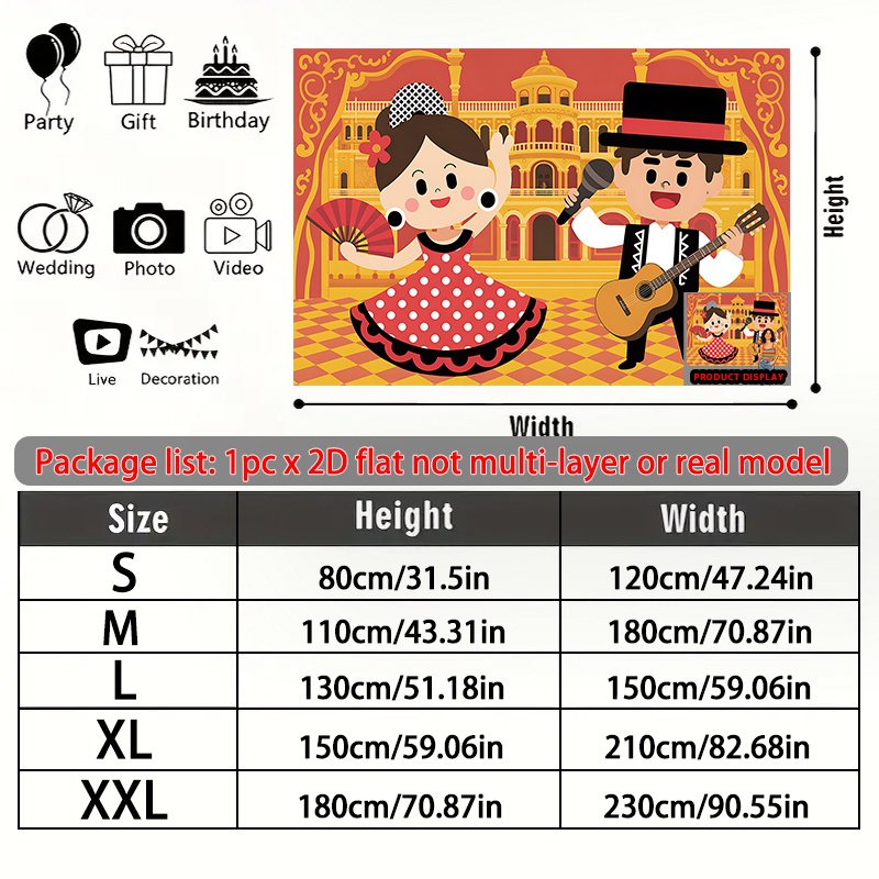 TEMU Pancarta 2D, 1 pieza YSW de pared de bailaora de flamenco española - Bailarina de temática española adecuada para fiestas, accesorios de