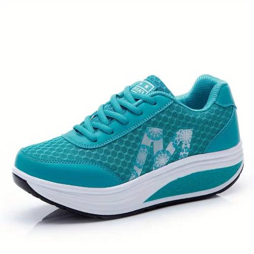 1 par de zapatillas de cuña elegantes para mujer con malla transpirable y cubierta superior de pu, letra estampado floral y - cómodas zapatillas de plataforma bajas con cordones, soporte de , plantilla acolchada y de goma antideslizante para gimnasio, caminar