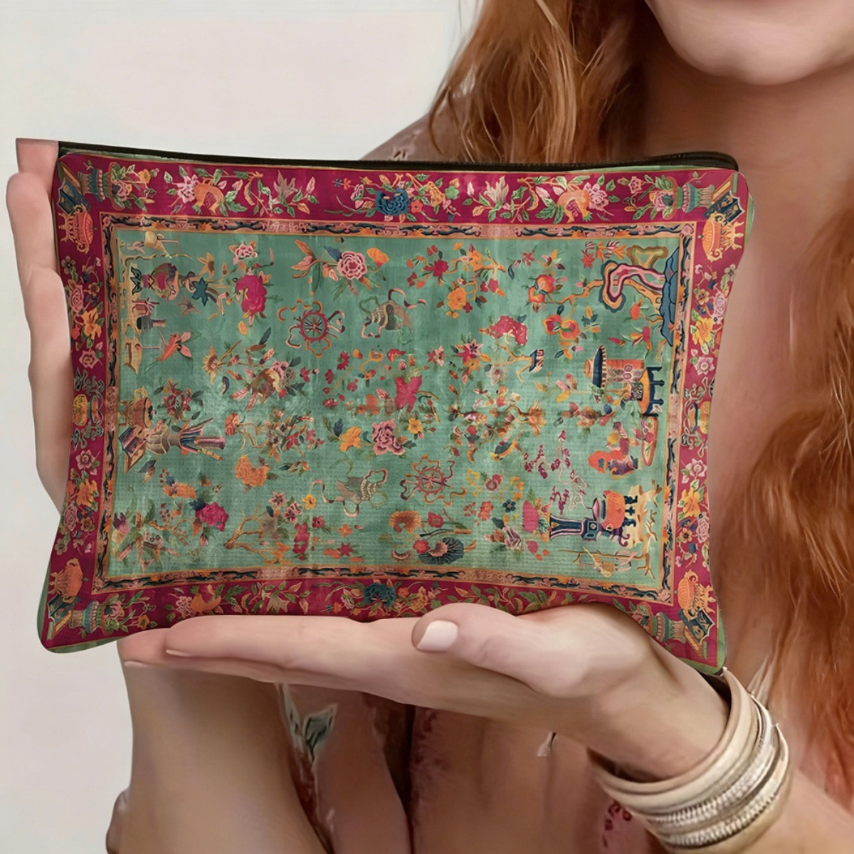 TEMU Borsa per trucco da 1 pezzo con stampa piatta 2D stile francese a palazzo, bifacciale, con design elegante e vintage, trousse da viaggio con