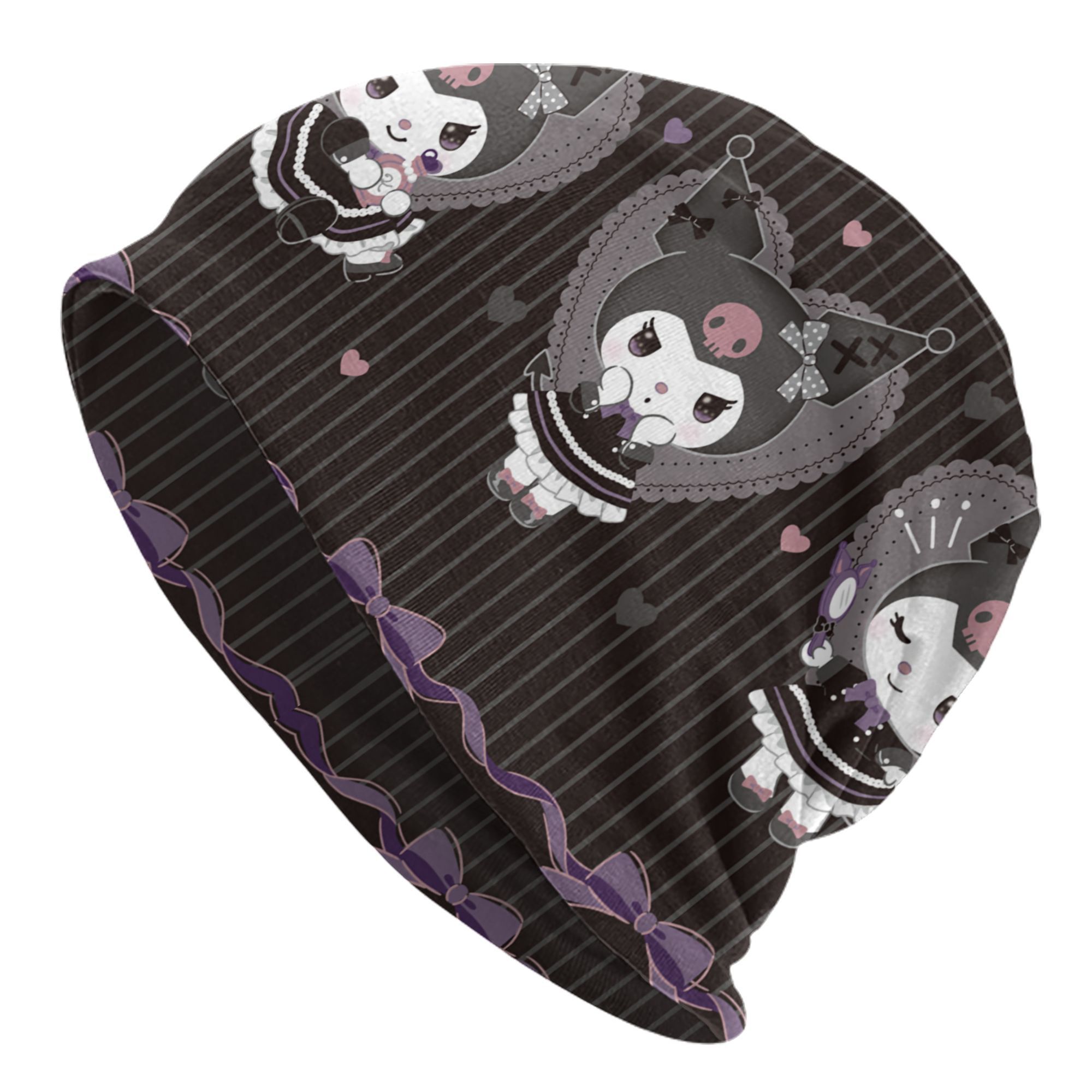 gothic anime bat jacquard beanie unisex knit hat black white