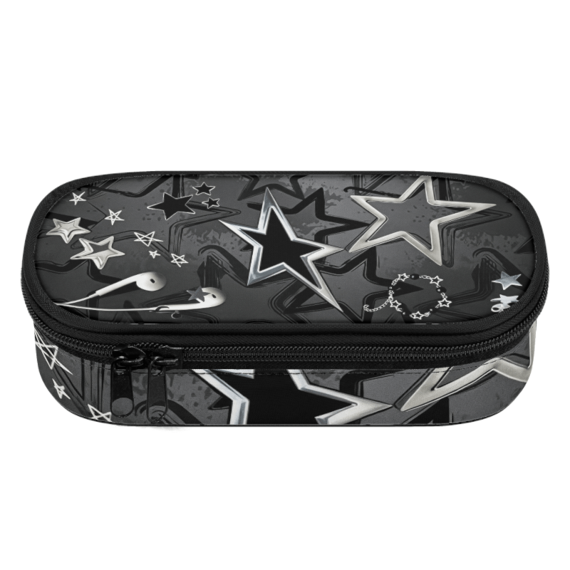 TEMU 1pc Polygonal Pencil Case With Black Starry Night Design, Stylish Large-capacity Printed Pencil Pouch With Zipper Closure And Compartment,