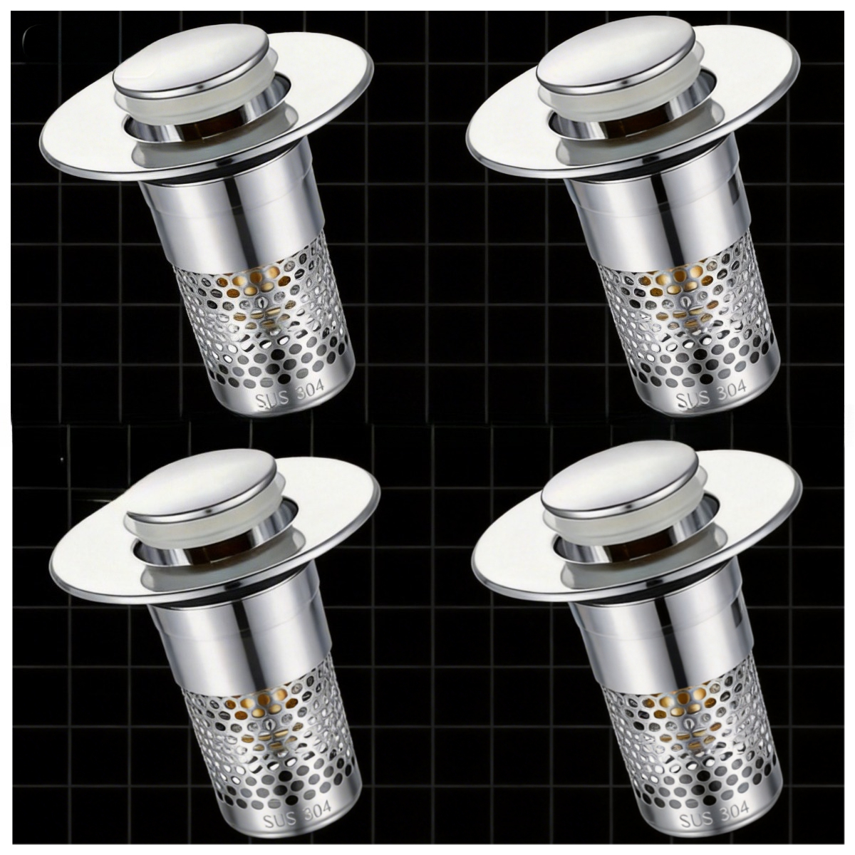 Image of 3/4pcs-304 Stainless Steel Bathroom Sink Stopper, Anti-odor, Rust-proof, Hair Blockage, Quick C-drain, , , Home And Kitchen Accessory, Bathroom Sink And Bathtub Drain Filter, Halloween, Christmas Gift