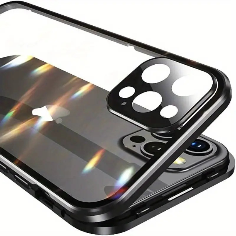 TEMU Phone Case: For For Iphone 14 Pro With Lock, 360 ° Full-body Aluminum Alloy Bumper, Magnetic Attachment, Double-sided Tempered Glass Lens