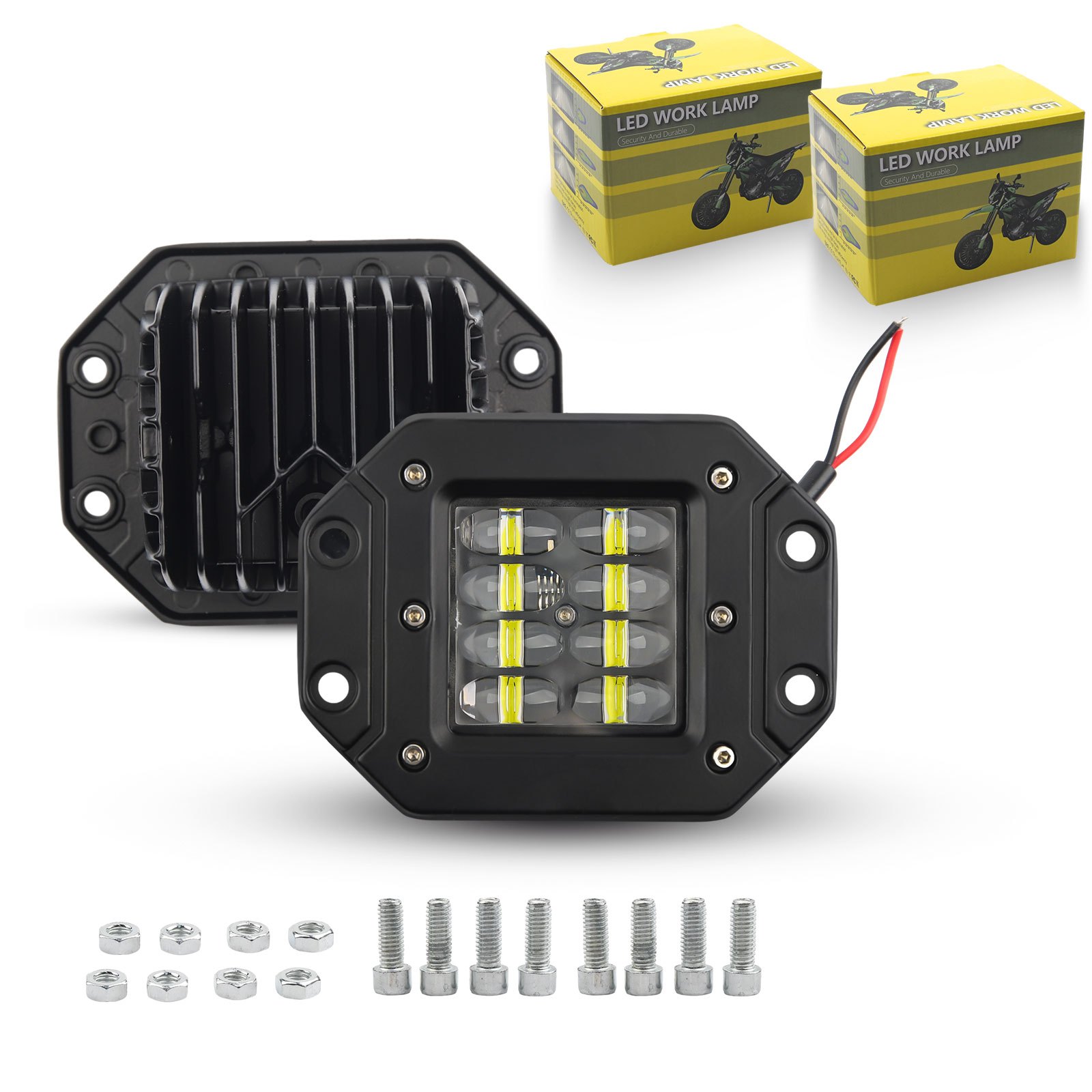 TEMU Flush Mount Led Pods, 2pcs 5'' Row Work Lights Flush Led Light Bar Lights For Off Road Truck Utv Atv Suv Boat Car, Without Battery
