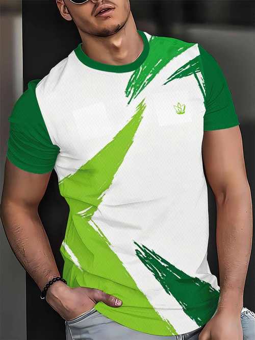 style mens t shirt green white contrast graffiti print short sleeve breathable comfortable casual athletic daily versatile top