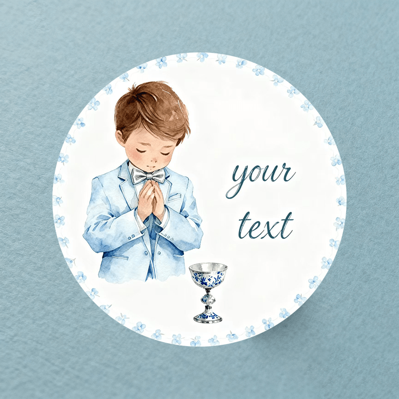 TEMU Adesivi Personalizzati Comunione Ragazzo - Elegante Design ad con Ragazzo in Preghiera in Abito Formale. Ideali per a Cerimonie Religiose,