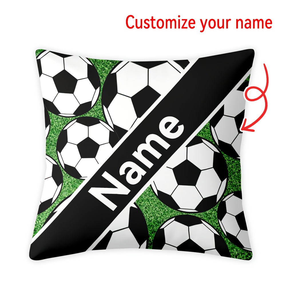 TEMU Personalized Soccer Pillowcase - Customizable With Name/text, Black And Green Soccer Pattern, Machine Washable Zippered Pillowcase, Home Decor,