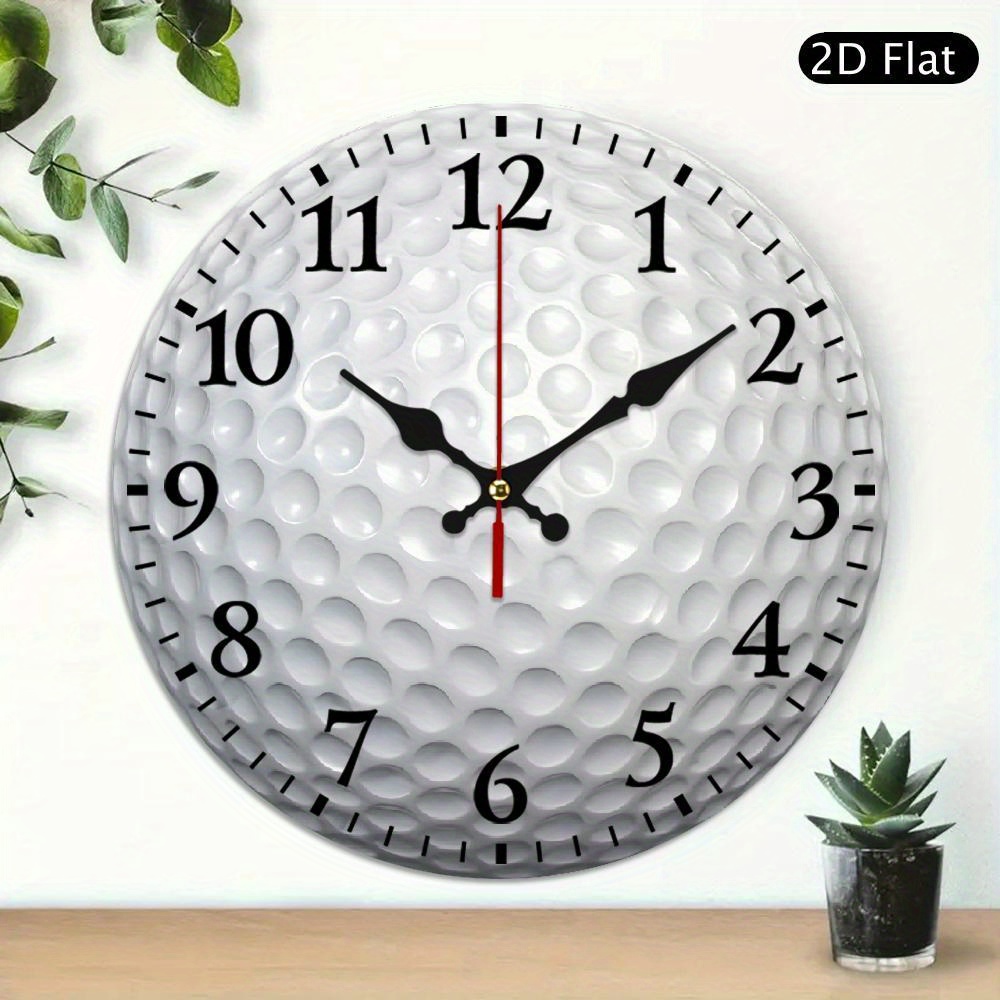 TEMU 2d Flat 1pc 10 Inches, Sports Golf Ball Shaped Wooden Wall Clock, Stylish And , Silent Quartz Clock, Suitable For Living Room, Bedroom, Kitchen,