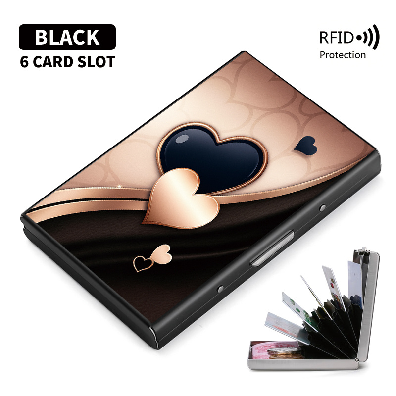 TEMU Black Pattern Rfid-blocking Unisex Metal Card Holder, Pop-, Ultra-thin Dual Experience, Storage, Fashion Accessory For Men And Women