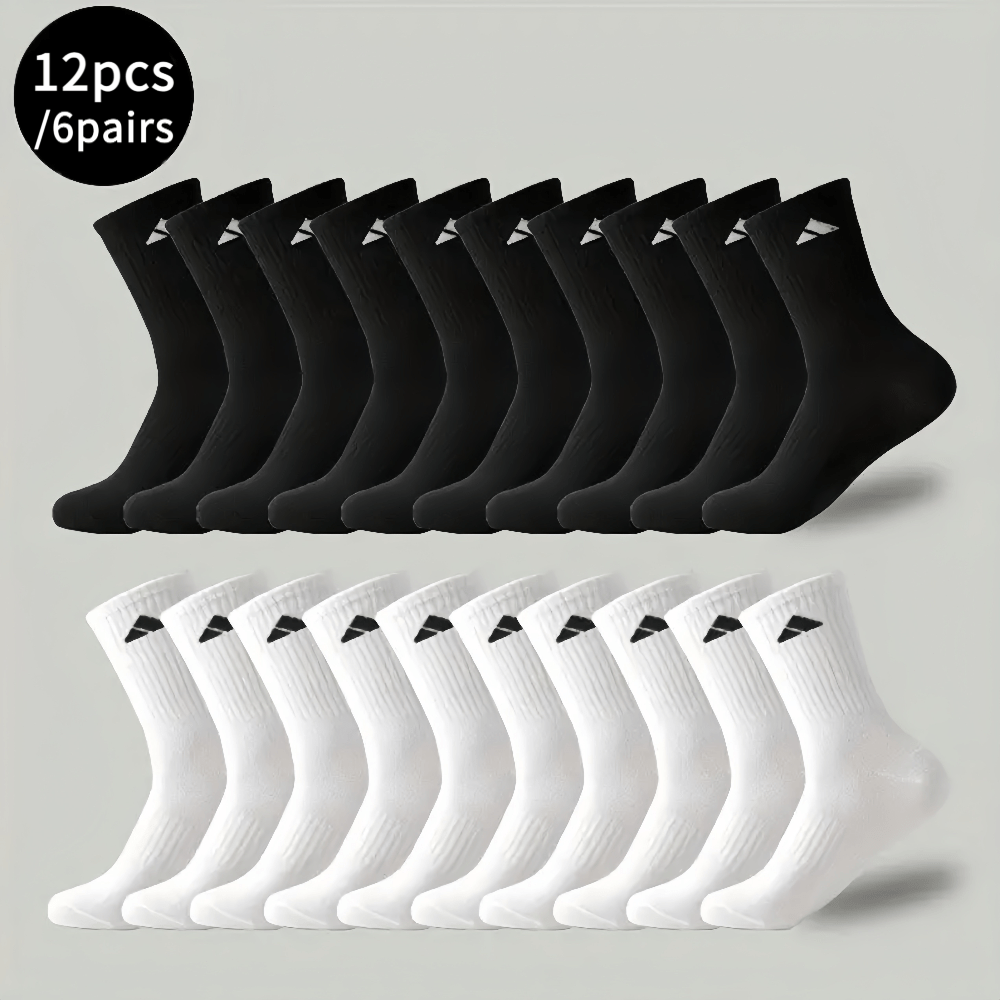 TEMU 12pcs/6 Pairs Men's Athletic Socks - Thickened Comfortable Fitness Running Socks, Moisture-wicking Breathable Fabric, Seamless Toe Design,