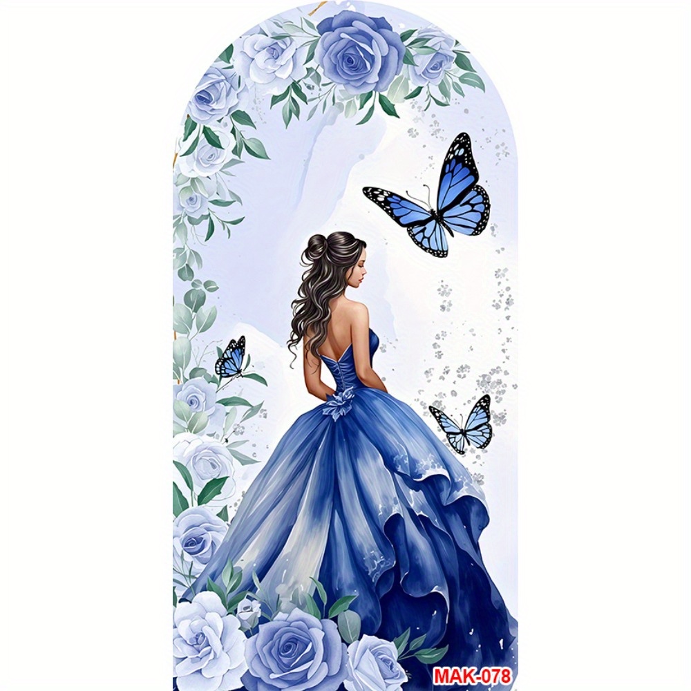 TEMU 1pc Cubierta de para Quinceañera 2.6x6ft para de 14+ - Cubierta de con Vestido de Princesa, Corona y Flores, Fotográfico para - Soporte No