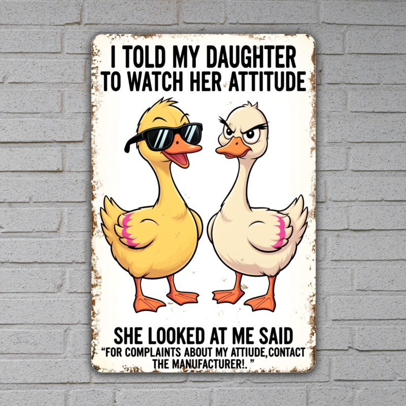 TEMU 2d Flat Retro Wooden Sign, Cartoon With Sunglasses And Text, "i Tell My Daughter To To Her Attitude." She Looks At Me And Says, " Have Any