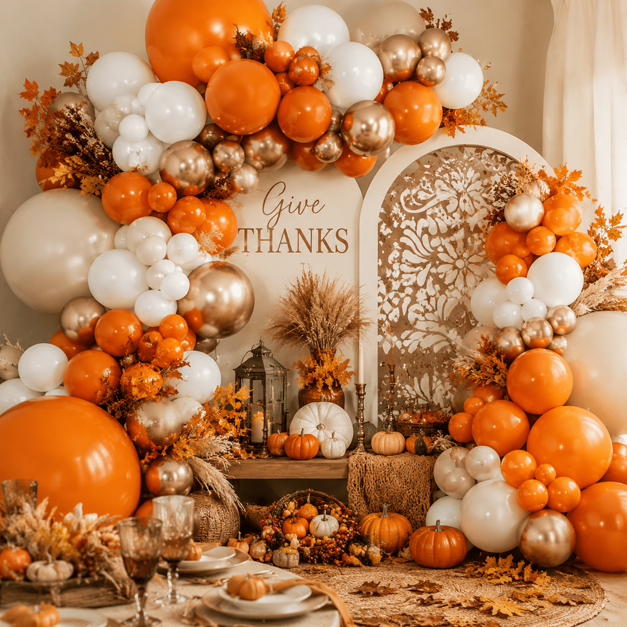 TEMU Kit d' à ballons 104 pièces en métal couleur champagne doré, blanc et orange pour Thanksgiving, Halloween, Noël, convient pour anniversaire,