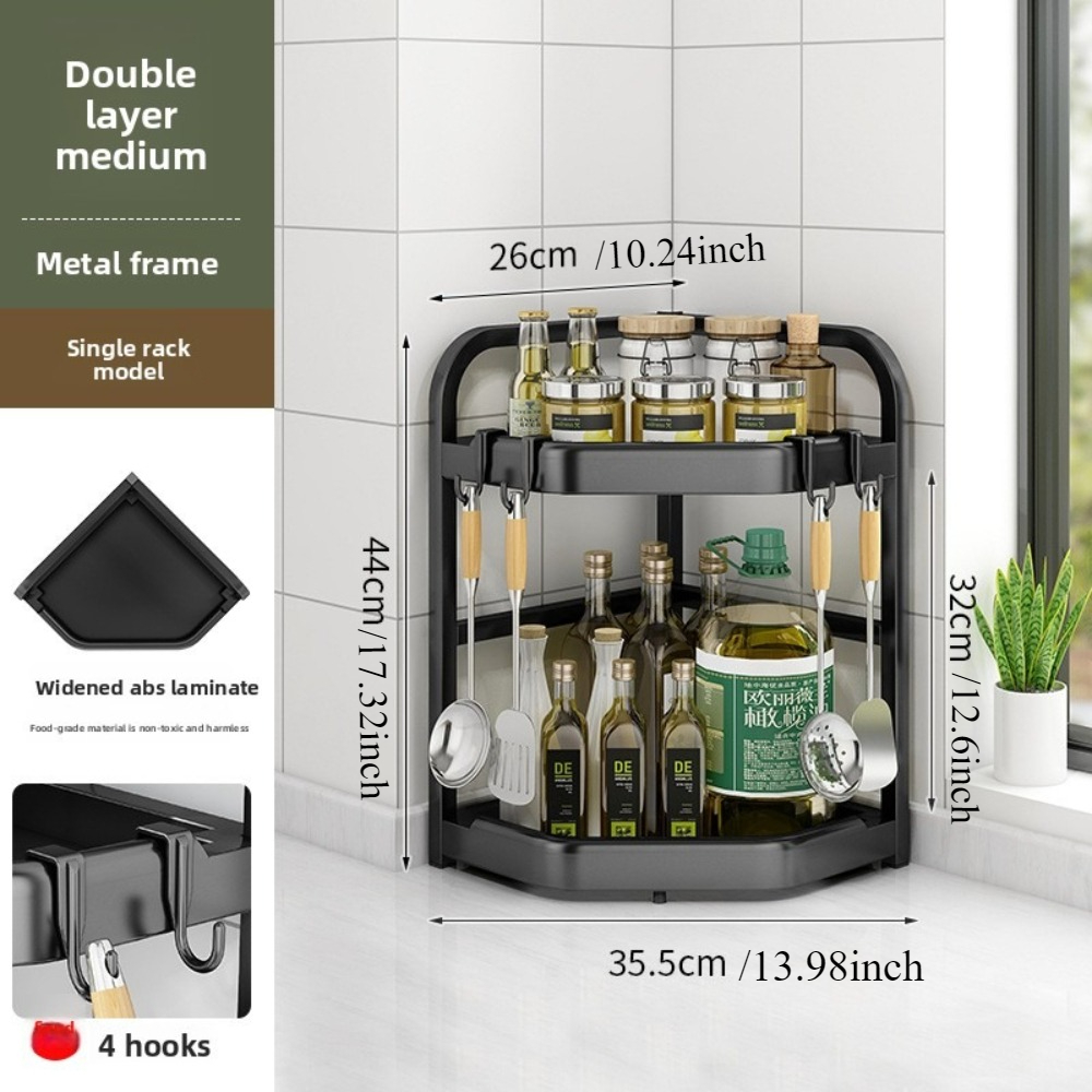 Multi-functional Kitchen Corner Storage Rack, Heavy-duty Wood And Metal Spice And Utensil Holder, Space- Organization Rack, Suitable For Kitchen Countertops And Sinks, Spice Rack