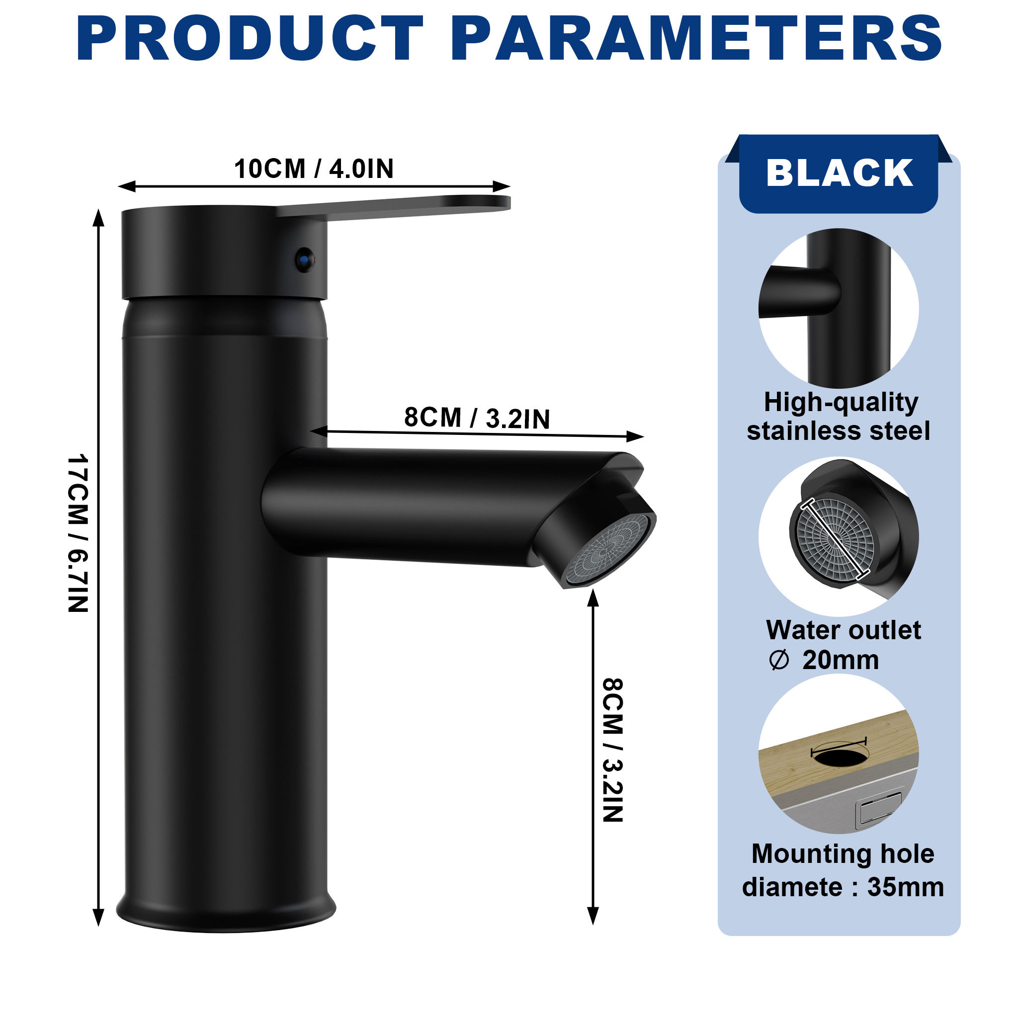 Black Tall Mixer Faucet For Bathroom Sink - Water Tap With Stylish Curved Spout, G3/8 Inlet - Modern, Durable, , Perfect For Home, Hotel, Or Office
