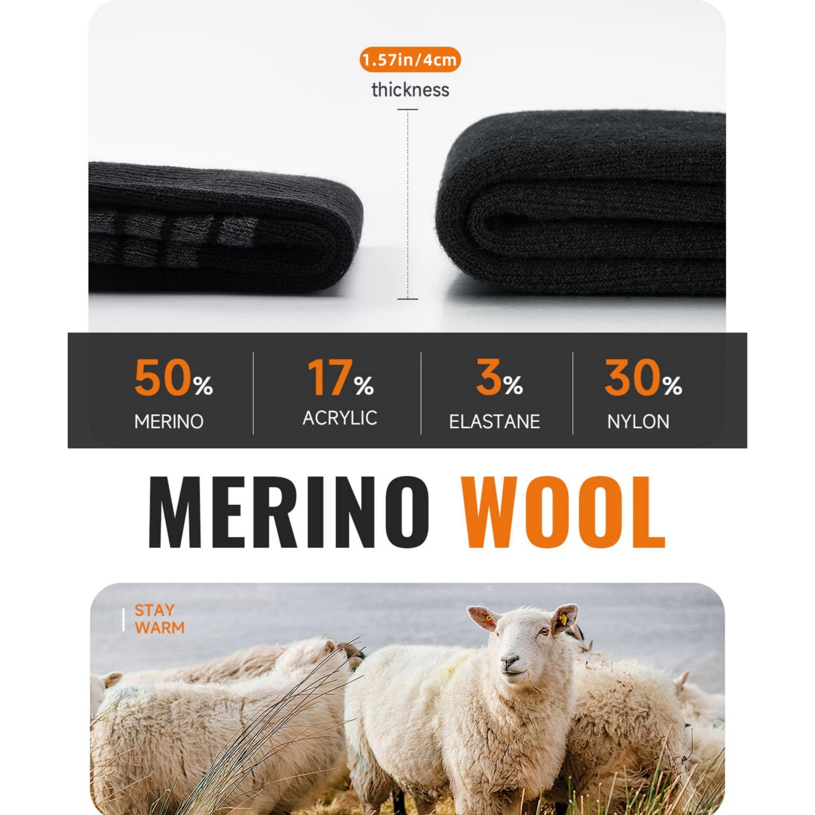 3 Pairs Men's Merino Wool Socks for Winter Activities