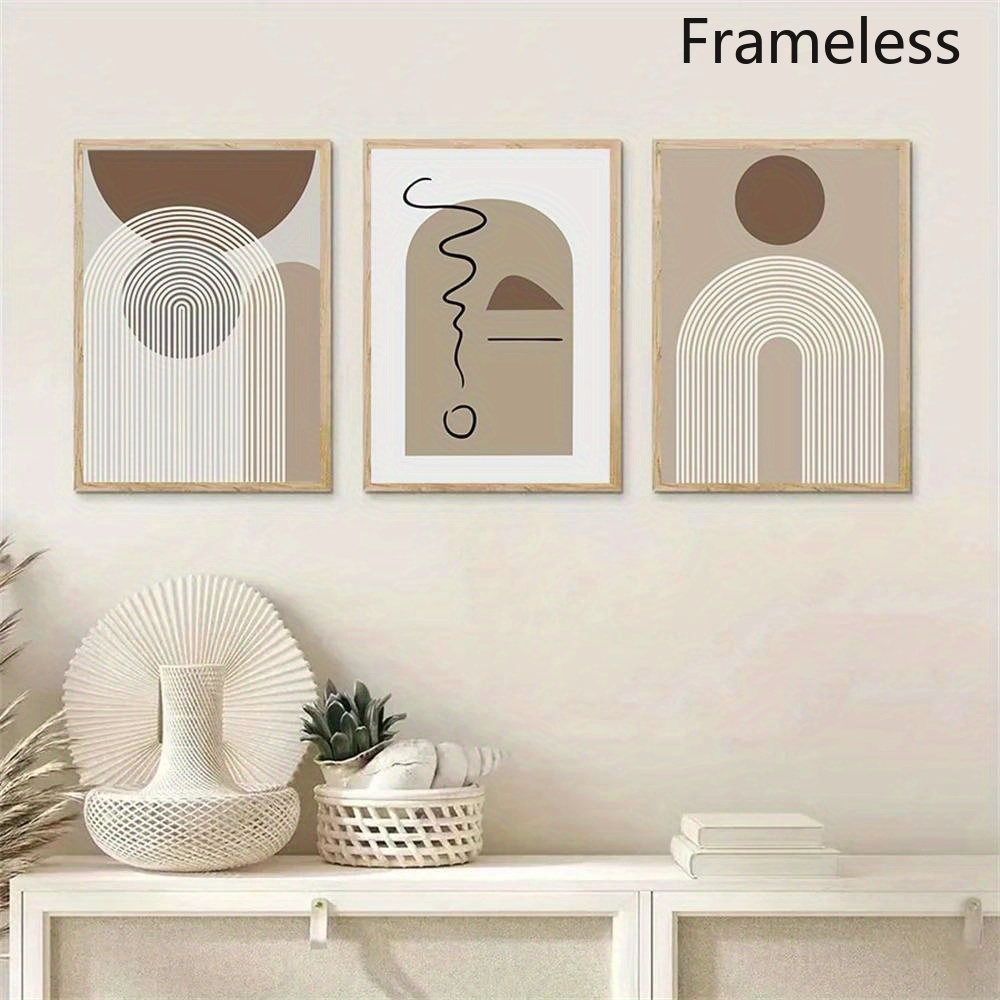 TEMU 2d Flat, 3pcs Bohemian Modern Abstract Line Posters - Vertical Frameless Wall Suitable For Living Room, Bedroom, Office Decor, Neutral Geometric