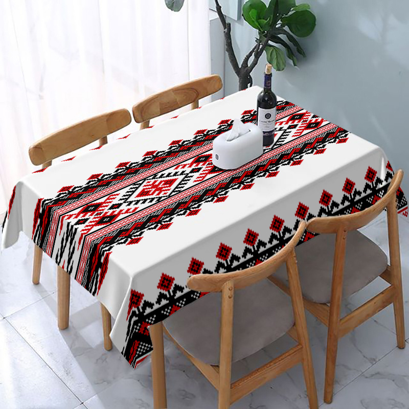 

1pc Polyester Tablecloth, Ethnic Red Totem Pattern, Waterproof Dining Table Wedding Decor, Party Rectangular Table Cover, Picnic Or Holiday Gathering, Home Decor, Festive Decoration