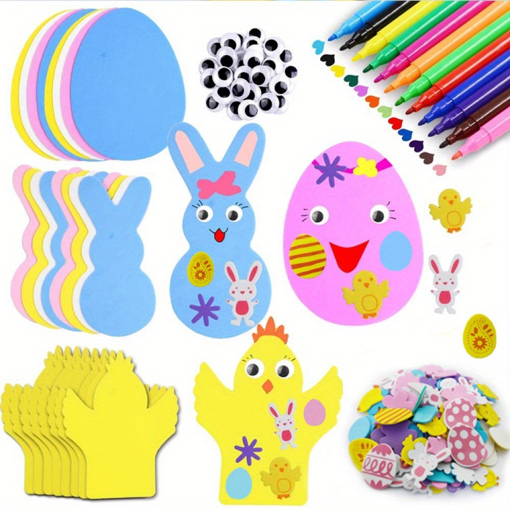 

191pcs Easter Craft Kit, Diy Foam Stickers Set, Paper Bunny, Chick, Egg Decorations, With Markers, For Holiday Party Favors, No Electricity Needed