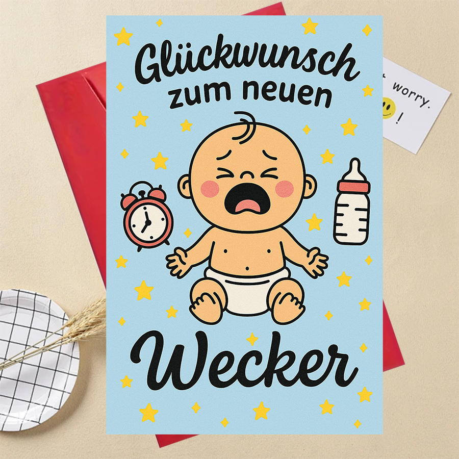 Image of A Humorous Card To Congratulate New Parents, Featuring An Adorable Illustration Of A Baby, Perfect As A Unique Gift For Baby Showers And Birth Celebrations