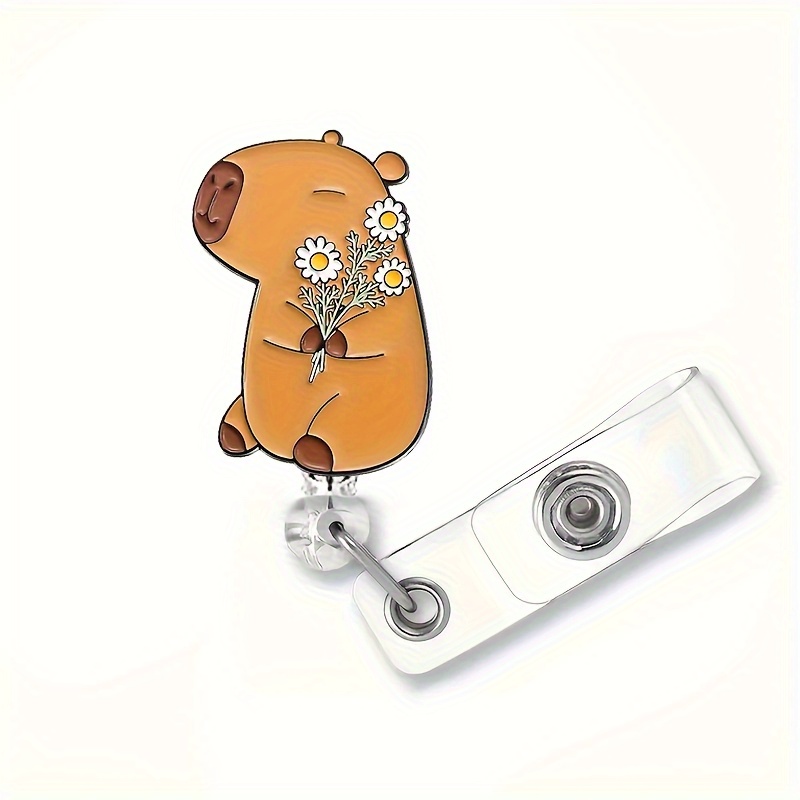 TEMU 2d Adorable Capybara Nurse Badge Lanyard - Retractable 360° Rotating Id Card Holder, Made Of Durable Acrylic Material, Suitable For Nurses,