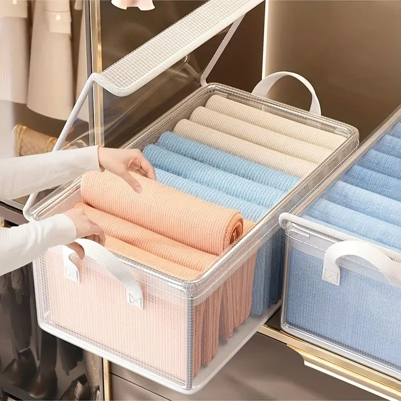 Lot 4 Boîtes Rangement Empilables PurKeep - 23L Avec Roulettes - Porte Transparente - Plastique Blanc