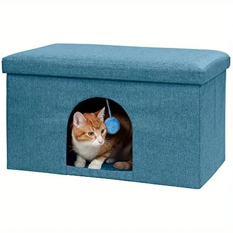 collapsible foldable pet house for cats small dogs 130lb capacity w plush ball toy ocean blue large 25 5 x15 x15 indoor living room furniture travel condo indoor dog house cozy enclosed design durable fabric cover Product details 0