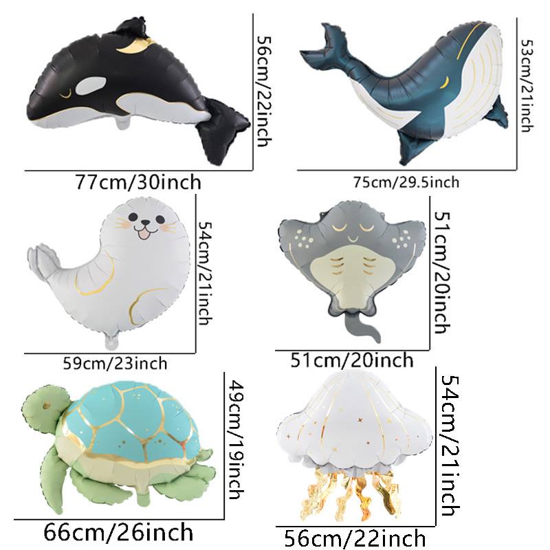 Image of 6pcs Killer Whale Seal Ray Jellyfish Balloons, Birthday Party Decoration Outdoor Layout Props, Holiday Event Atmosphere Decoration, Room Background Wall Decoration, For Halloween, Christmas