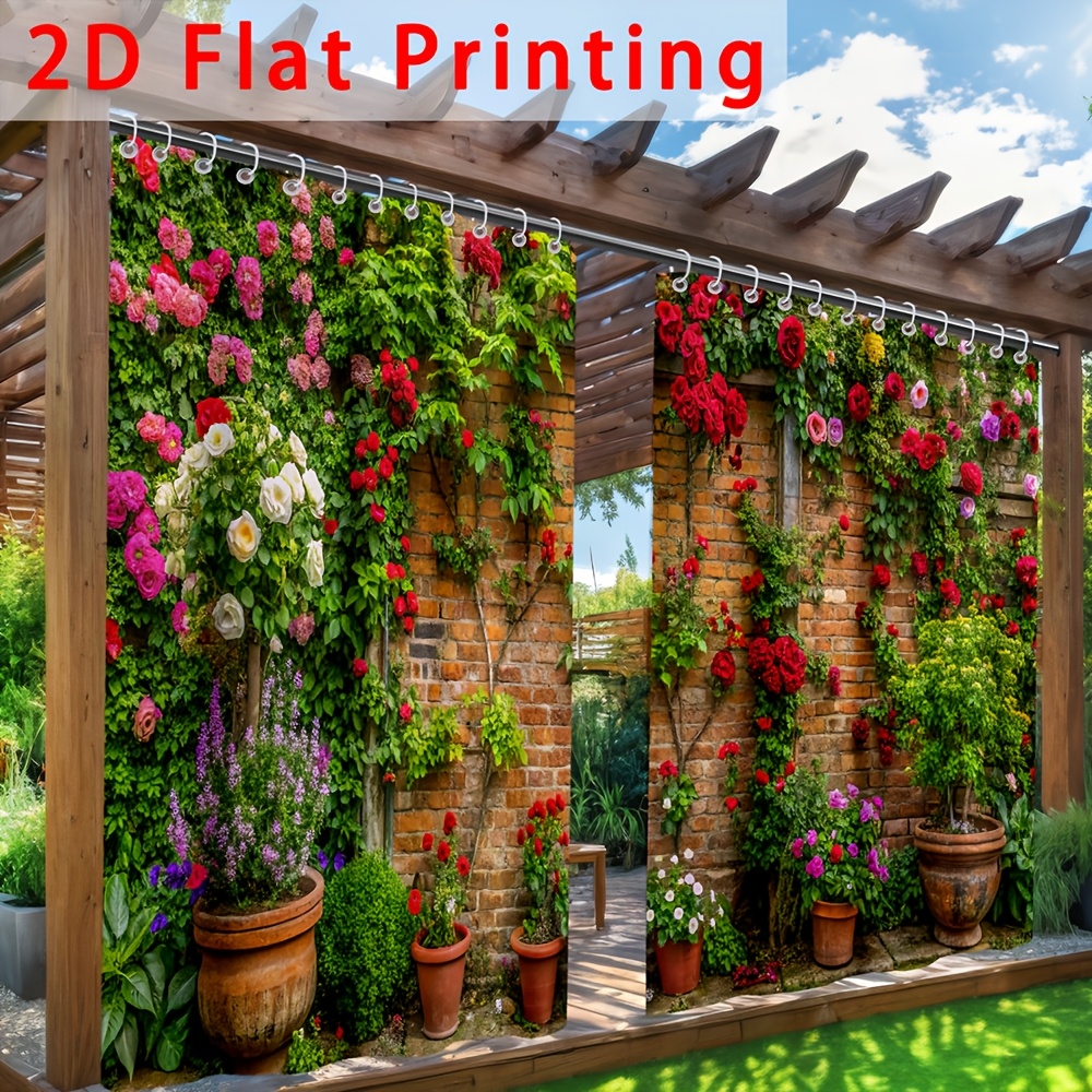 TEMU 2d Flat Durable Polyester Outdoor Blinds With A Planter Design, Perfect For Patios, Gardens, , Tents, Doorways, , And Garage Doors., 2d Flat